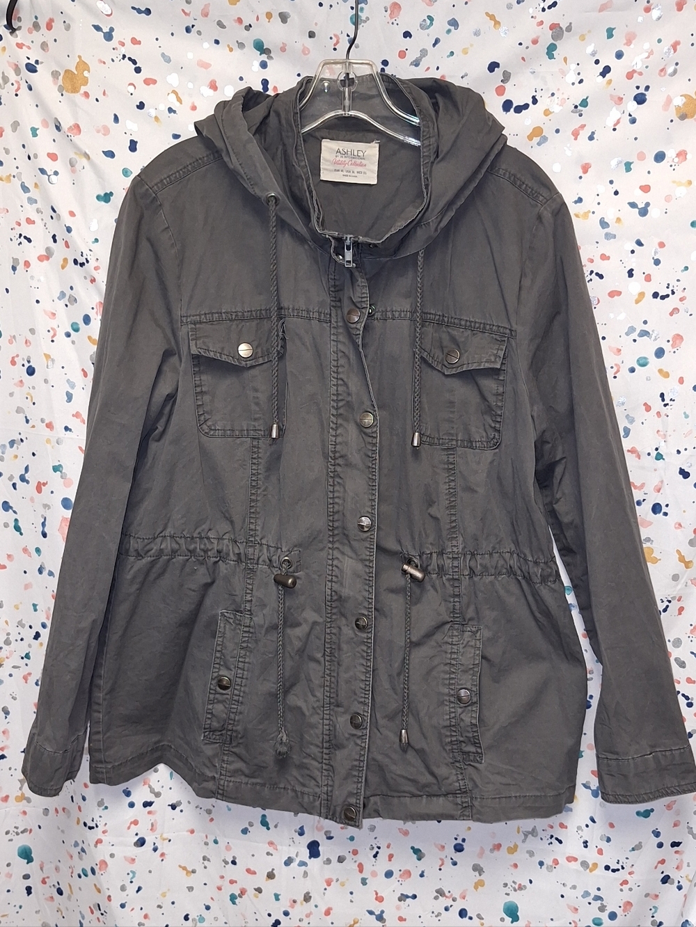 Ashley By 26 International Hooded Utility Jacket - XL- Charcoal